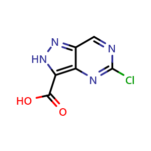 Chemical structure of 5-chloro-2H-pyrazolo[4,3-d]pyrimidine-3-carboxylic acid , CAS 1520692-02-7, AChemBlock Q62237