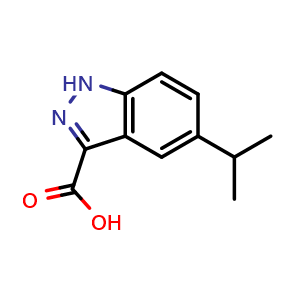 Chemical structure of 5-isopropyl-1H-indazole-3-carboxylic acid , CAS 194490-30-7, AChemBlock Q62264