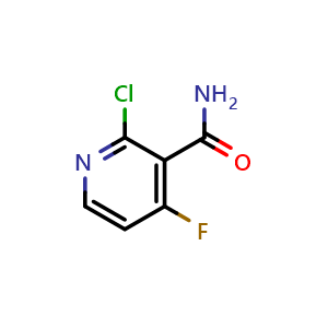Chemical structure of 2-chloro-4-fluoronicotinamide , CAS 1823944-18-8, AChemBlock Q62283