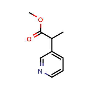 Chemical structure of methyl 2-(pyridin-3-yl)propanoate , CAS 154369-12-7, AChemBlock Q62302
