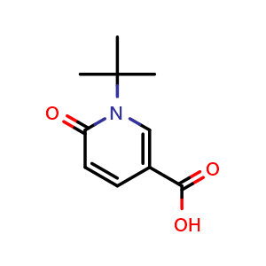 Chemical structure of 1-(tert-butyl)-6-oxo-1,6-dihydropyridine-3-carboxylic acid , CAS 1082296-17-0, AChemBlock Q62311