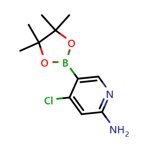 Chemical structure of 4-chloro-5-(4,4,5,5-tetramethyl-1,3,2-dioxaborolan-2-yl)pyridin-2-amine , CAS 944401-60-9, AChemBlock Q62342