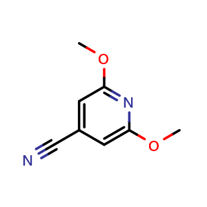 Chemical structure of 2,6-dimethoxyisonicotinonitrile , CAS 1261269-80-0, AChemBlock Q62343
