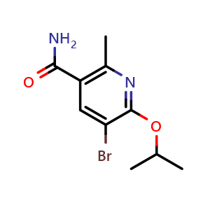 Chemical structure of 5-bromo-6-isopropoxy-2-methylnicotinamide , CAS 2091478-34-9, AChemBlock Q62351