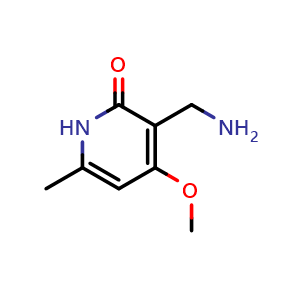 Chemical structure of 3-(aminomethyl)-4-methoxy-6-methylpyridin-2(1H)-one , CAS 1438382-15-0, AChemBlock Q62358