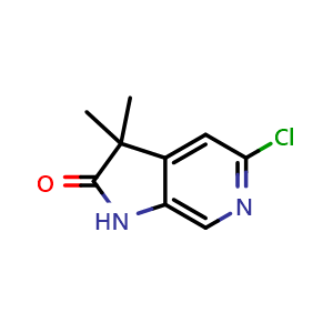 Chemical structure of 5-chloro-3,3-dimethyl-1,3-dihydro-2H-pyrrolo[2,3-c]pyridin-2-one , CAS 2041751-90-8, AChemBlock Q62368
