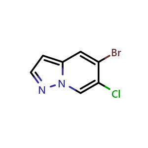 Chemical structure of 5-bromo-6-chloropyrazolo[1,5-a]pyridine , CAS 1427366-24-2, AChemBlock Q62390