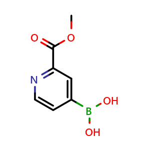 Chemical structure of (2-(methoxycarbonyl)pyridin-4-yl)boronic acid , CAS 1150114-30-9, AChemBlock Q62394