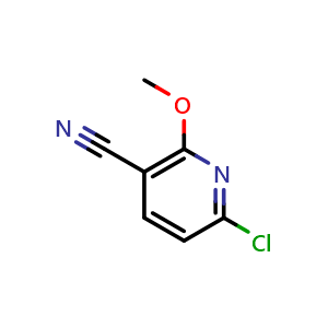 Chemical structure of 6-chloro-2-methoxynicotinonitrile , CAS 121643-46-7, AChemBlock Q62396