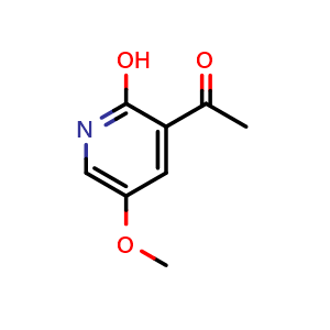 Chemical structure of 1-(2-hydroxy-5-methoxypyridin-3-yl)ethan-1-one , CAS 1393554-45-4, AChemBlock Q62403