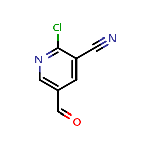 Chemical structure of 2-chloro-5-formylnicotinonitrile , CAS 176433-46-8, AChemBlock Q62416