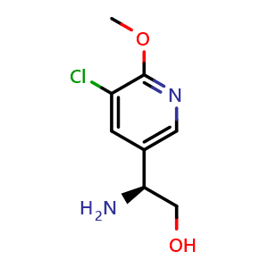 Chemical structure of (S)-2-amino-2-(5-chloro-6-methoxypyridin-3-yl)ethan-1-ol , CAS 1212810-02-0, AChemBlock Q62467