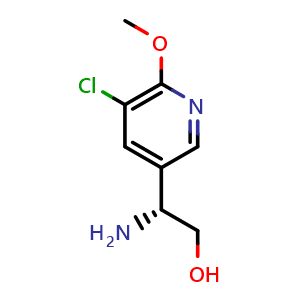 Chemical structure of (R)-2-amino-2-(5-chloro-6-methoxypyridin-3-yl)ethan-1-ol , CAS 1213396-73-6, AChemBlock Q62468