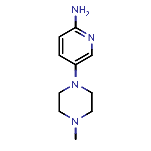 Chemical structure of 5-(4-methylpiperazin-1-yl)pyridin-2-amine , CAS 571189-49-6, AChemBlock Q62511