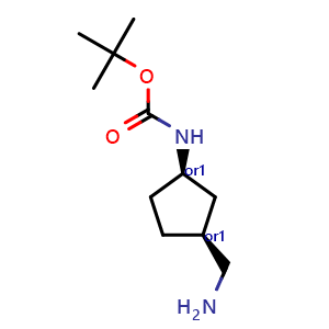 Chemical structure of tert-butyl N-[cis-3-(aminomethyl)cyclopentyl]carbamate , CAS 862700-28-5, AChemBlock Q62546