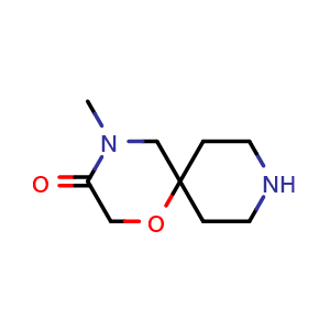 Chemical structure of 4-methyl-1-oxa-4,9-diazaspiro[5.5]undecan-3-one , CAS 84033-75-0, AChemBlock Q62563