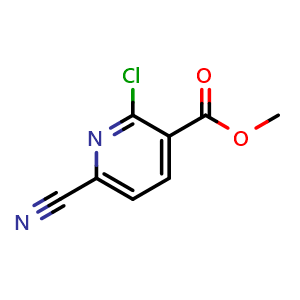 Chemical structure of methyl 2-chloro-6-cyanonicotinate , CAS 1256837-28-1, AChemBlock Q62564