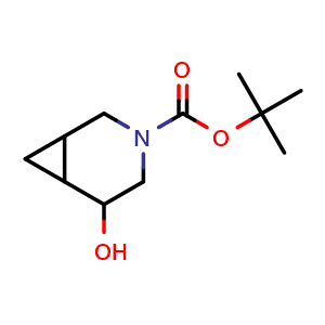 Chemical structure of tert-butyl 5-hydroxy-3-azabicyclo[4.1.0]heptane-3-carboxylate , CAS 1412905-37-3, AChemBlock Q62597