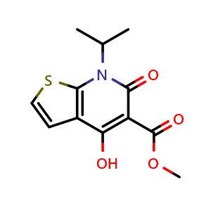 Chemical structure of methyl 4-hydroxy-7-isopropyl-6-oxo-6,7-dihydrothieno[2,3-b]pyridine-5-carboxylate , CAS 869493-47-0, AChemBlock Q62603