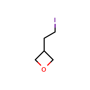 Chemical structure of 3-(2-iodoethyl)oxetane , CAS 1782577-96-1, AChemBlock Q62634