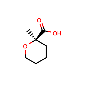 Chemical structure of (R)-2-methyltetrahydro-2H-pyran-2-carboxylic acid , CAS 1447943-69-2, AChemBlock Q62655