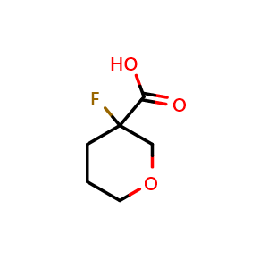 Chemical structure of 3-fluorotetrahydro-2H-pyran-3-carboxylic acid , CAS 1547757-32-3, AChemBlock Q62669