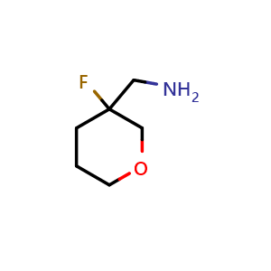 Chemical structure of (3-fluorotetrahydro-2H-pyran-3-yl)methanamine , CAS 1557978-39-8, AChemBlock Q62670