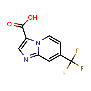 Chemical structure of 7-(trifluoromethyl)imidazo[1,2-a]pyridine-3-carboxylic acid , CAS 1426135-67-2, AChemBlock Q62715