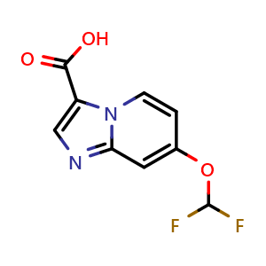 Chemical structure of 7-(difluoromethoxy)imidazo[1,2-a]pyridine-3-carboxylic acid , CAS 1426136-24-4, AChemBlock Q62716
