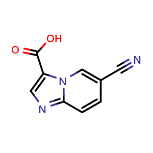 Chemical structure of 6-cyanoimidazo[1,2-a]pyridine-3-carboxylic acid , CAS 1019021-71-6, AChemBlock Q62720