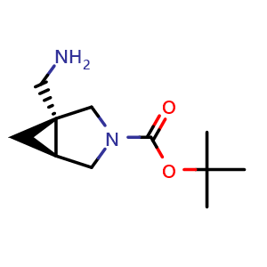 Chemical structure of tert-butyl (1R,5S)-1-(aminomethyl)-3-azabicyclo[3.1.0]hexane-3-carboxylate , CAS 1932580-73-8, AChemBlock Q62740
