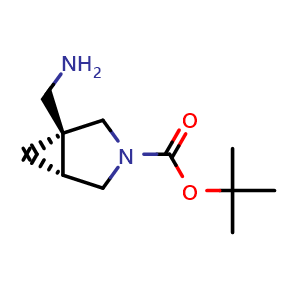 Chemical structure of tert-butyl (1S,5R)-1-(aminomethyl)-3-azabicyclo[3.1.0]hexane-3-carboxylate , CAS 2306249-81-8, AChemBlock Q62741