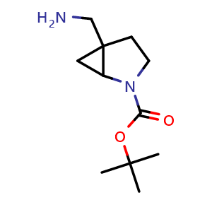 Chemical structure of tert-butyl 5-(aminomethyl)-2-azabicyclo[3.1.0]hexane-2-carboxylate , CAS 2306263-51-2, AChemBlock Q62743