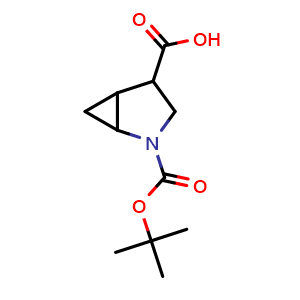 Chemical structure of 2-(tert-Butoxycarbonyl)-2-azabicyclo[3.1.0]hexane-4-carboxylic acid , CAS 1258652-53-7, AChemBlock Q62744