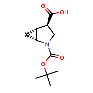 Chemical structure of (1R,4R,5R)-2-(tert-butoxycarbonyl)-2-azabicyclo[3.1.0]hexane-4-carboxylic acid , CAS 1610606-95-5, AChemBlock Q62745