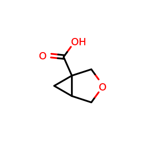 Chemical structure of 3-oxabicyclo[3.1.0]hexane-1-carboxylic acid , CAS 1507774-38-0, AChemBlock Q62749