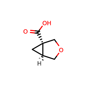 Chemical structure of (1S,5S)-3-oxa-bicyclo[3.1.0]hexane-1-carboxylic acid , CAS 1427158-38-0, AChemBlock Q62750