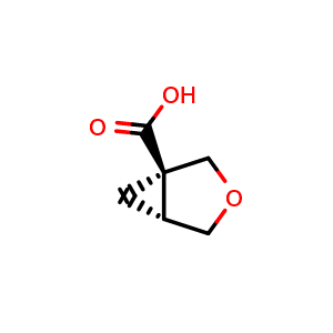 Chemical structure of (1R,5R)-3-oxabicyclo[3.1.0]hexane-1-carboxylic acid , CAS 1516949-48-6, AChemBlock Q62751