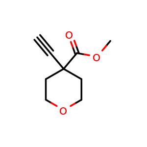 Chemical structure of methyl 4-ethynyltetrahydro-2H-pyran-4-carboxylate , CAS 1509901-08-9, AChemBlock Q62784