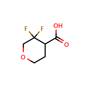 Chemical structure of 3,3-difluorotetrahydro-2H-pyran-4-carboxylic acid , CAS 1504681-05-3, AChemBlock Q62802