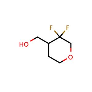 Chemical structure of (3,3-difluorotetrahydro-2H-pyran-4-yl)methanol , CAS 1782291-14-8, AChemBlock Q62803