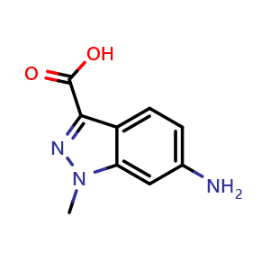 Chemical structure of 6-amino-1-methyl-1H-indazole-3-carboxylic acid , CAS 1783693-90-2, AChemBlock Q62818