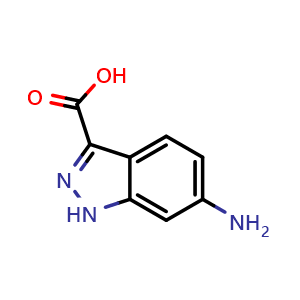 Chemical structure of 6-amino-1H-indazole-3-carboxylic acid , CAS 885519-22-2, AChemBlock Q62819