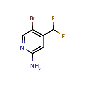 Chemical structure of 5-bromo-4-(difluoromethyl)pyridin-2-amine , CAS 1629048-24-3, AChemBlock Q62829
