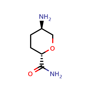 Chemical structure of (2S,5R)-5-aminotetrahydro-2H-pyran-2-carboxamide , CAS 1398570-45-0, AChemBlock Q62832