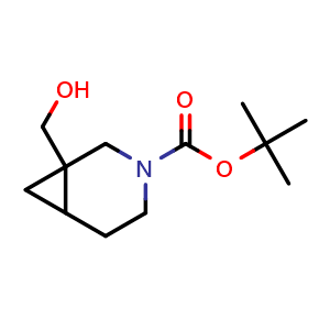 Chemical structure of tert-butyl 1-(hydroxymethyl)-3-azabicyclo[4.1.0]heptane-3-carboxylate , CAS 1192688-51-9, AChemBlock Q62851