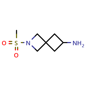 Chemical structure of 2-(methylsulfonyl)-2-azaspiro[3.3]heptan-6-amine , CAS 2091566-36-6, AChemBlock Q62893