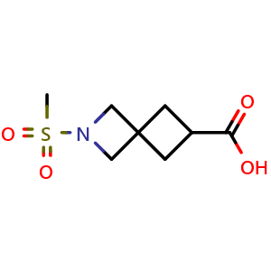 Chemical structure of 2-(methylsulfonyl)-2-azaspiro[3.3]heptane-6-carboxylic acid , CAS 2298733-55-6, AChemBlock Q62895