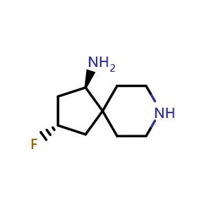 Chemical structure of (1R,3S)-3-fluoro-8-azaspiro[4.5]decan-1-amine , CAS 2055760-65-9, AChemBlock Q62906