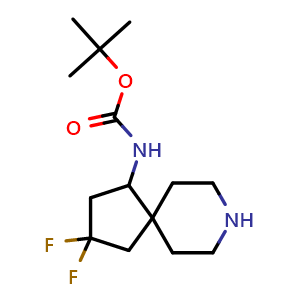 Chemical structure of tert-butyl (3,3-difluoro-8-azaspiro[4.5]decan-1-yl)carbamate , CAS 2306263-40-9, AChemBlock Q62916